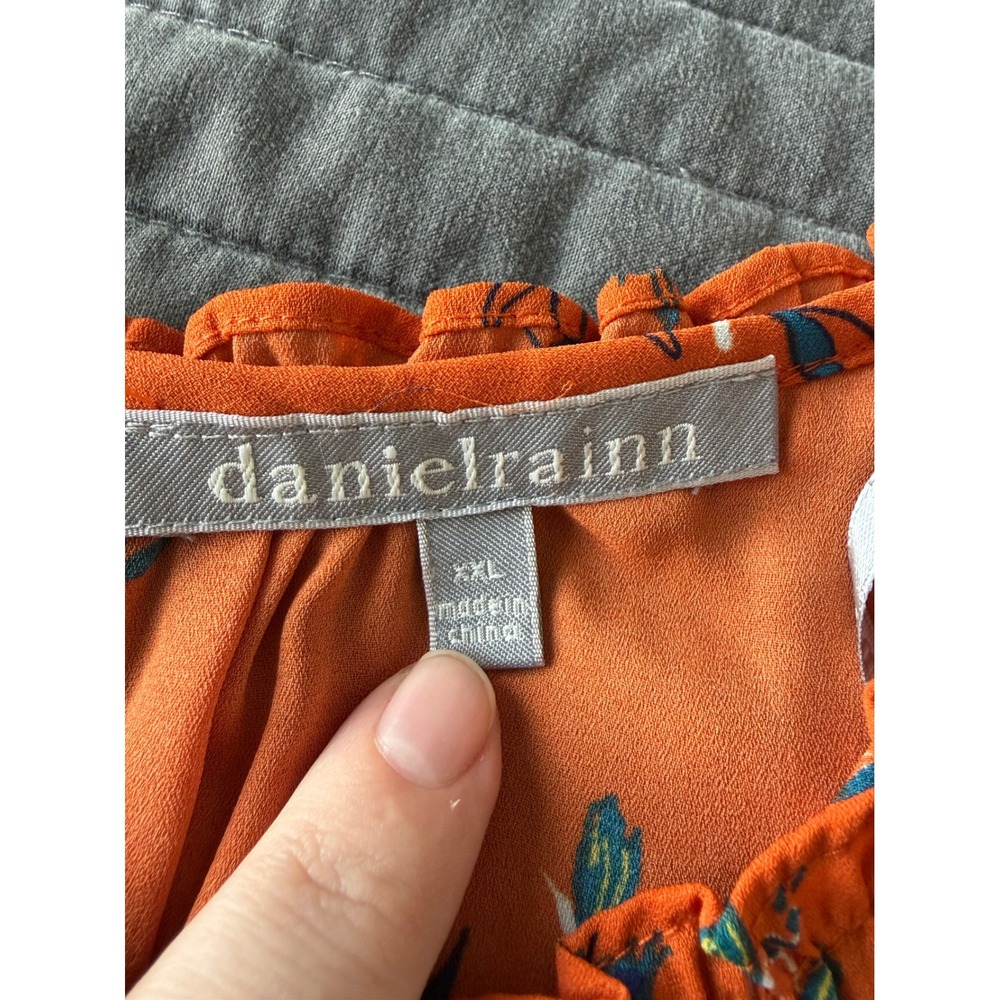 Daniel Rainn Orange Floral Ruffle Neck Sleeveless Blouse XXL D16908PR1 - Picture 3 of 8